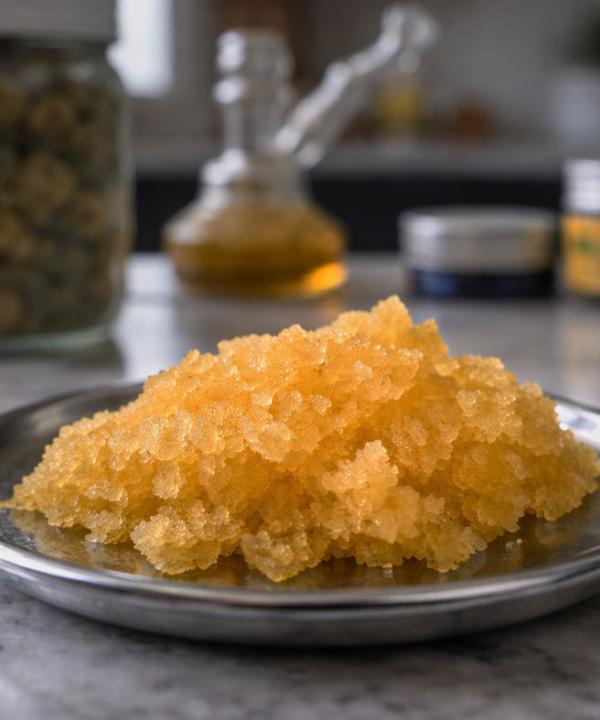 Pineapple Express THCA crumble with bright citrus terpene profile and golden texture